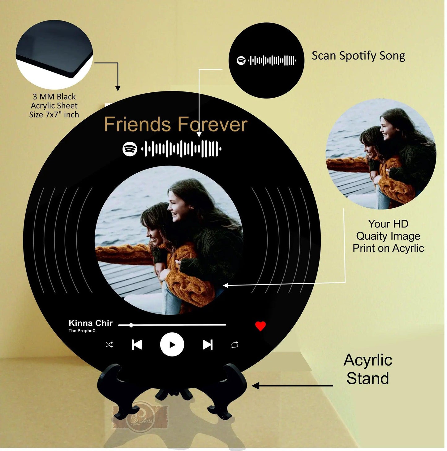 Round Spotify Black Acrylic Frame With Photo - Precious Art Gifts