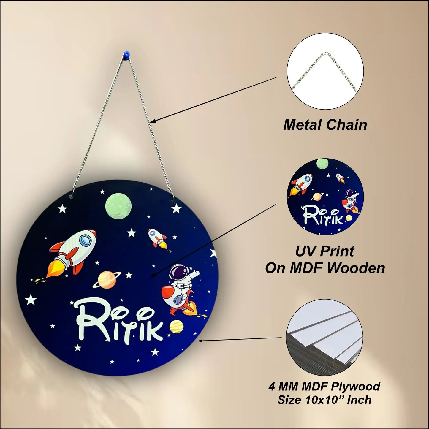 Space Theme Kids Name Plate – Personalized Room or Wall Decor - Precious Art Gifts