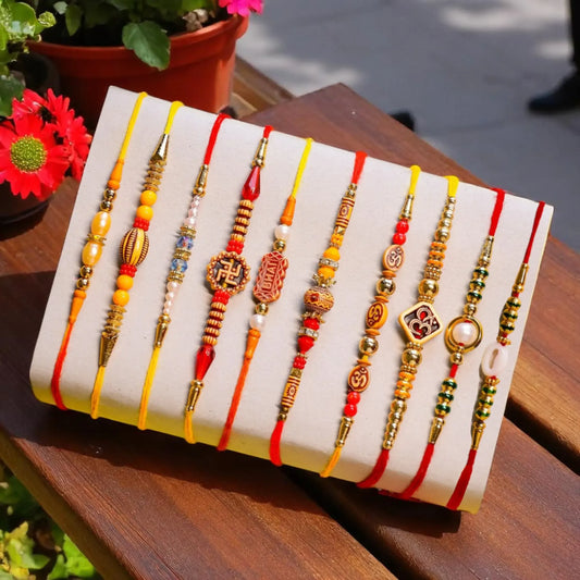 Handmade Rakhi Set of 10 with Om