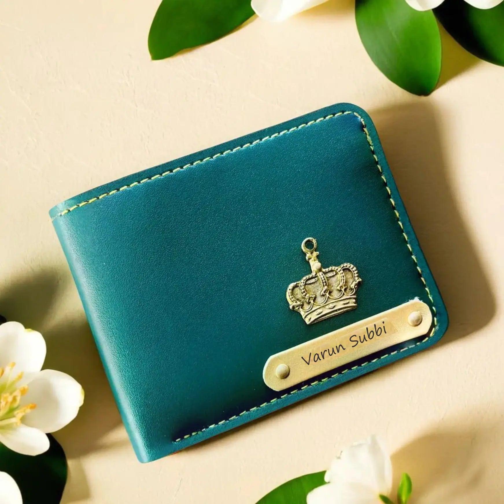 Customized Forest Green Leather Name Wallet For Mens/Him - Precious Art Gifts