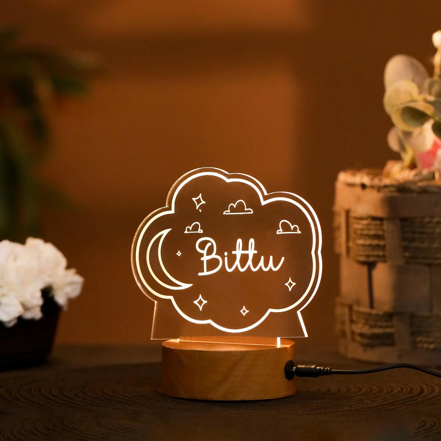 Personalized Moon LED Lamp with Name for Kids - Precious Art Gifts