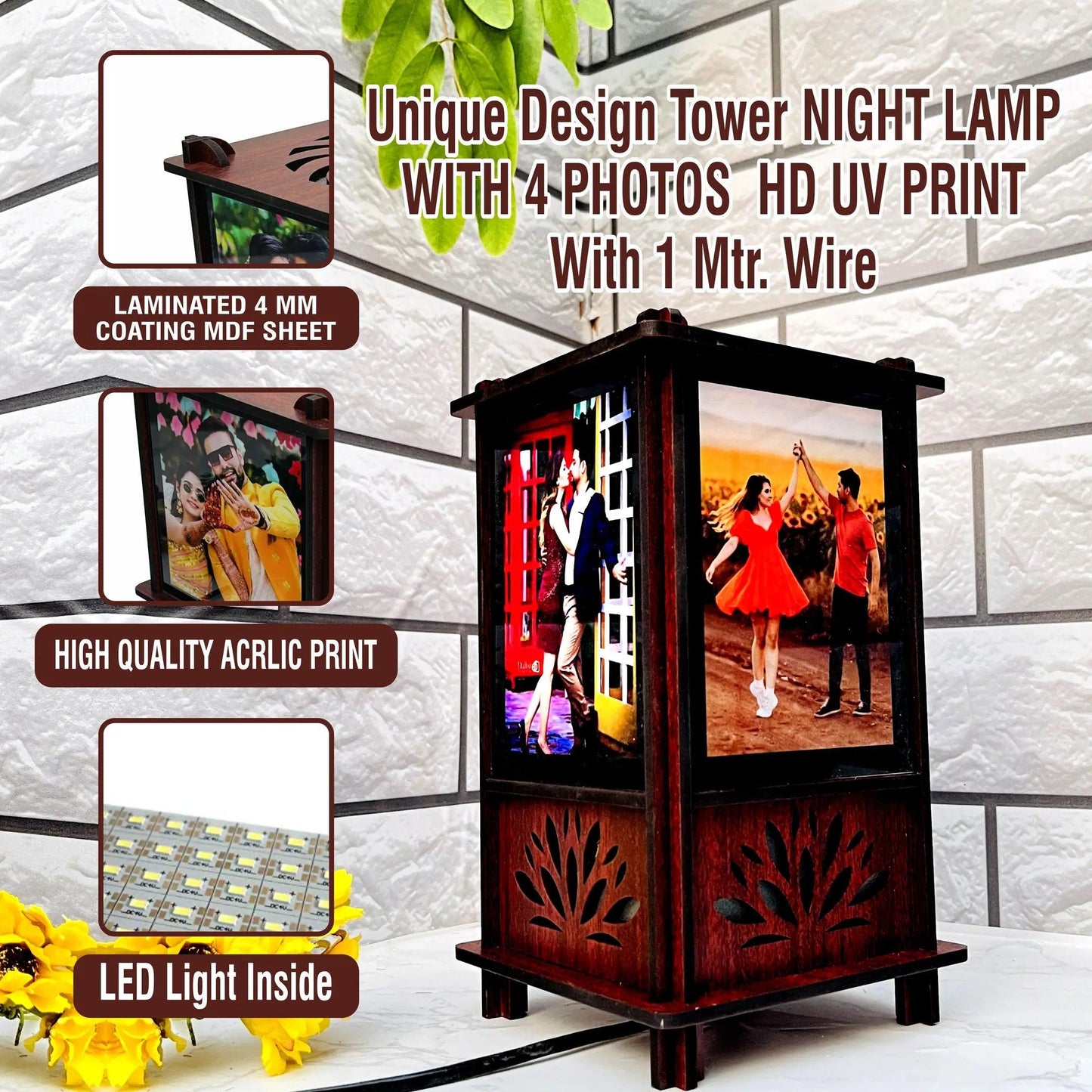 Personalized Wooden Tower Night Lamp with Photo - Precious Art Gifts