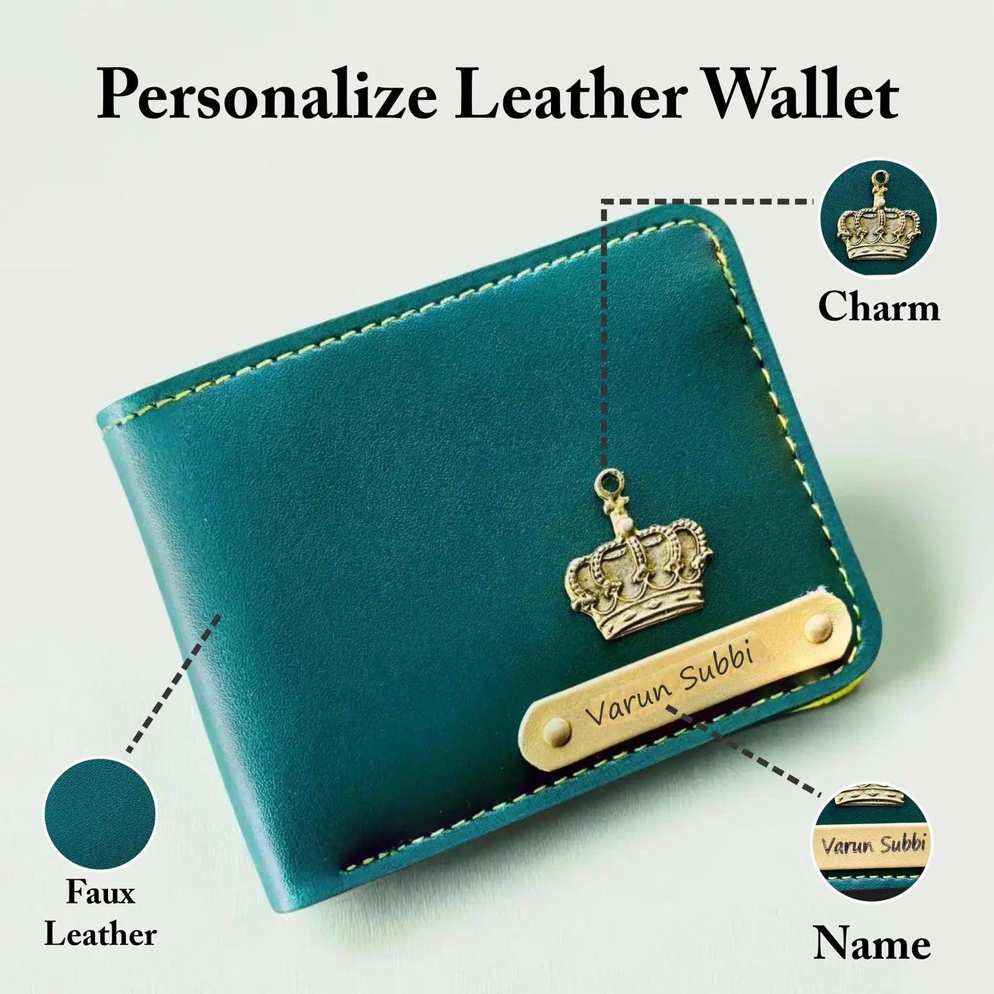 Customized Forest Green Leather Name Wallet For Mens/Him - Precious Art Gifts