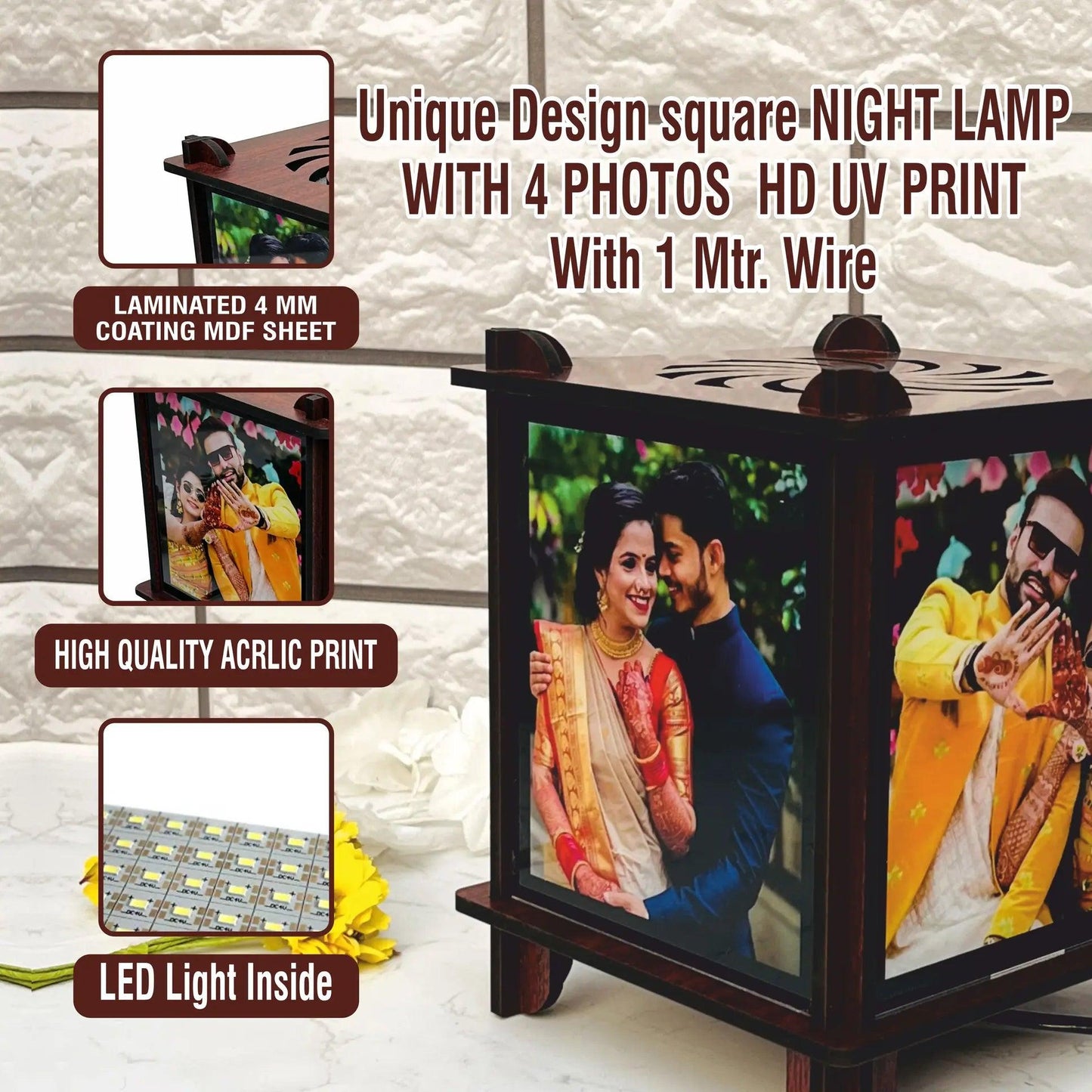 Personalized Photo Square Wooden Lamp - Precious Art Gifts