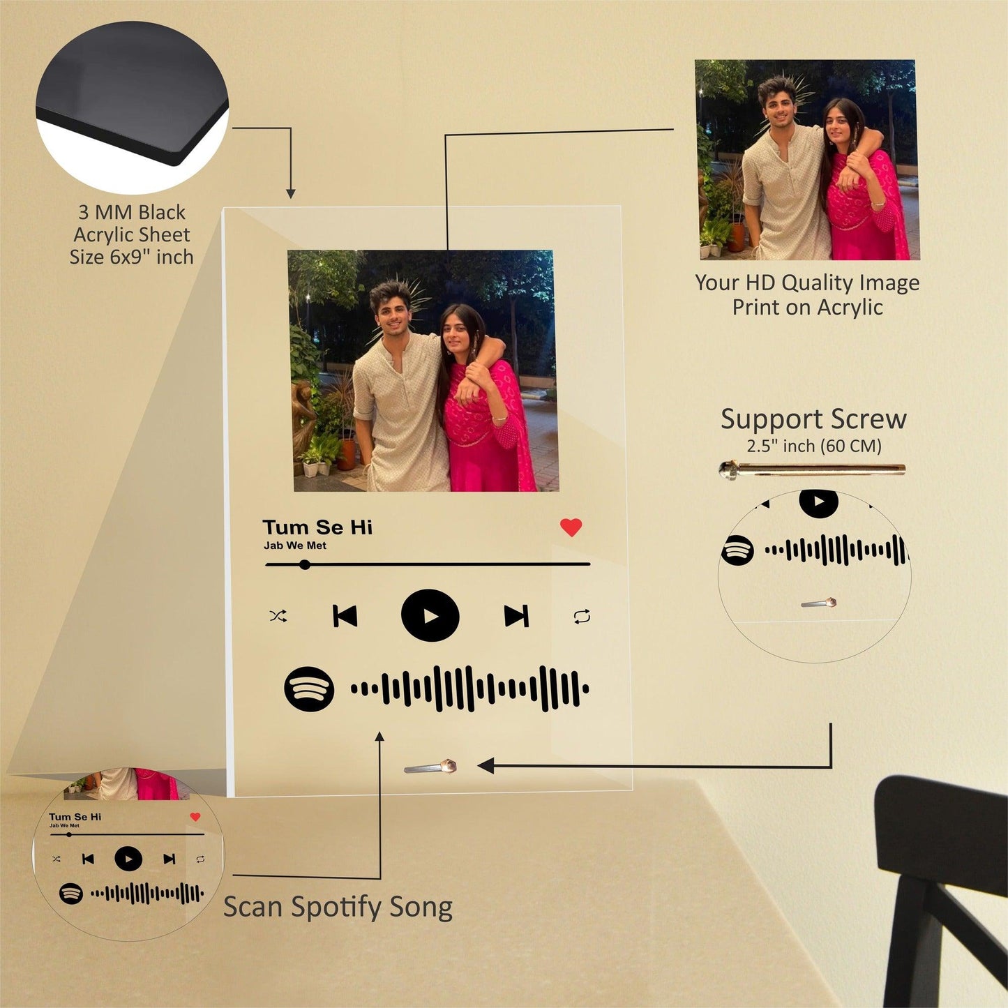 Custom Spotify Glass Frame with Picture & Scannable Song Code - Precious Art Gifts
