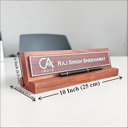 Wooden Chartered Accountant Desk Name Plate Custom Office Table Accessory