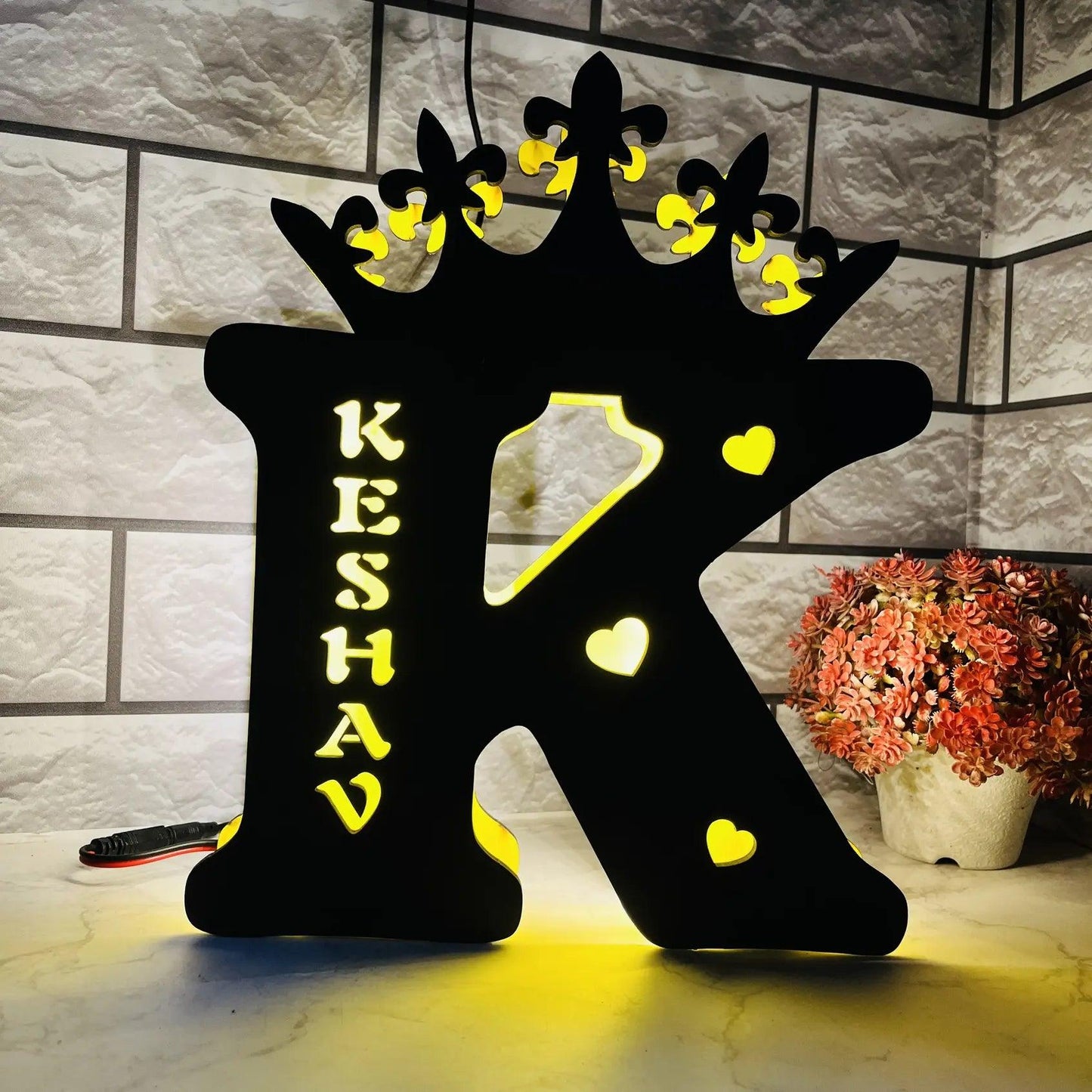 Personalized Single Alphabet Wooden Lamp – Custom Name Keshav - Precious Art Gifts