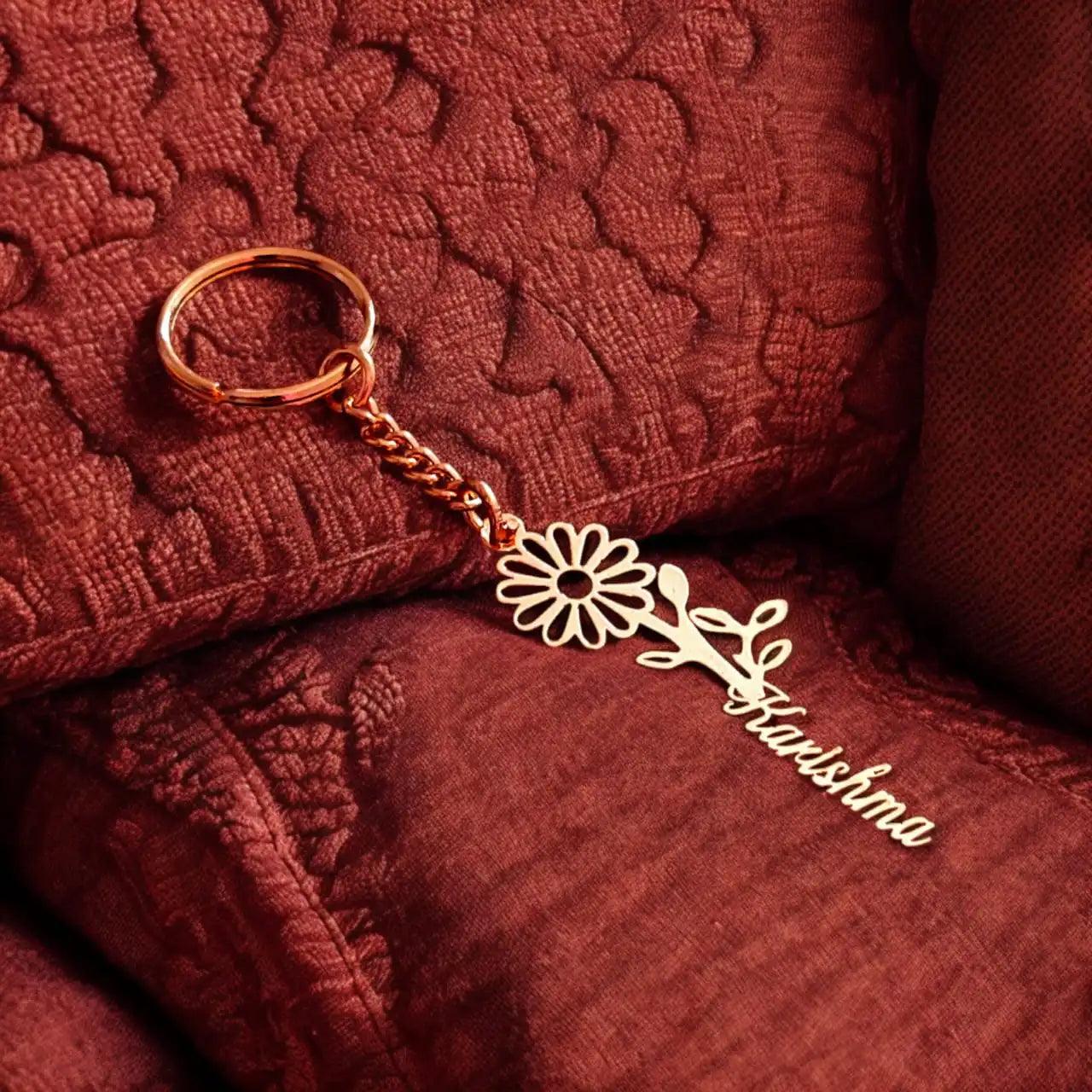 Personalized Floral Name Metal Keychains - Precious Art Gifts