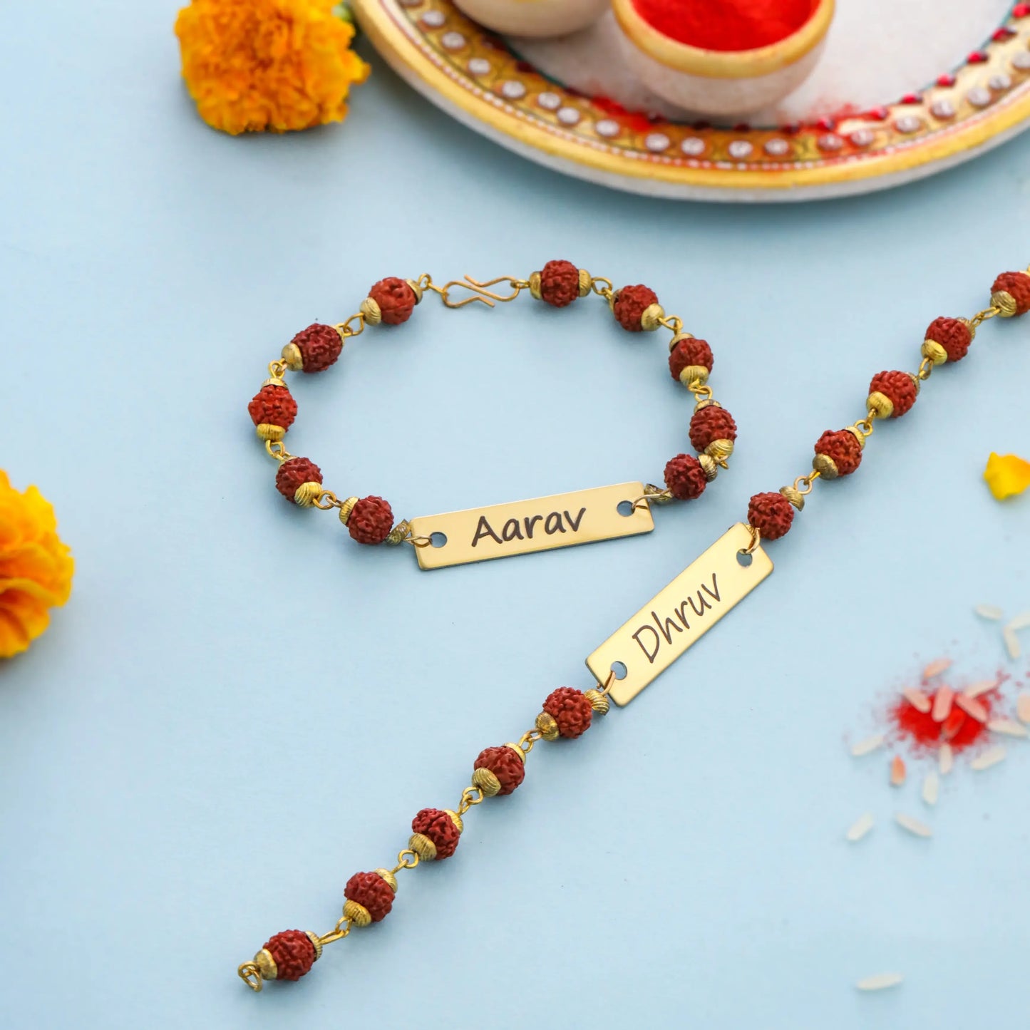 Set of 2 Personalized Metal Engraved Rakhi for Brother - Precious Art Gifts