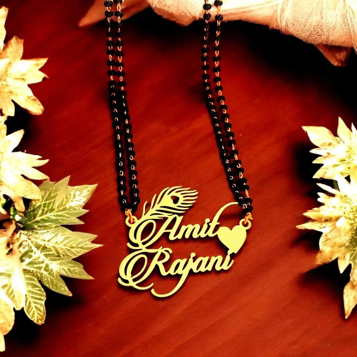 Personalized Couple Name Mangalsutra with Heart and Pankh (Wings) - Precious Art Gifts