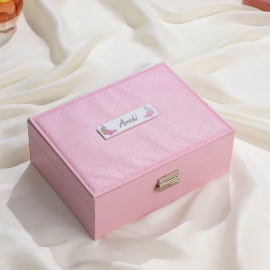 Custom name pink jewellery box for women – 9x7 inch