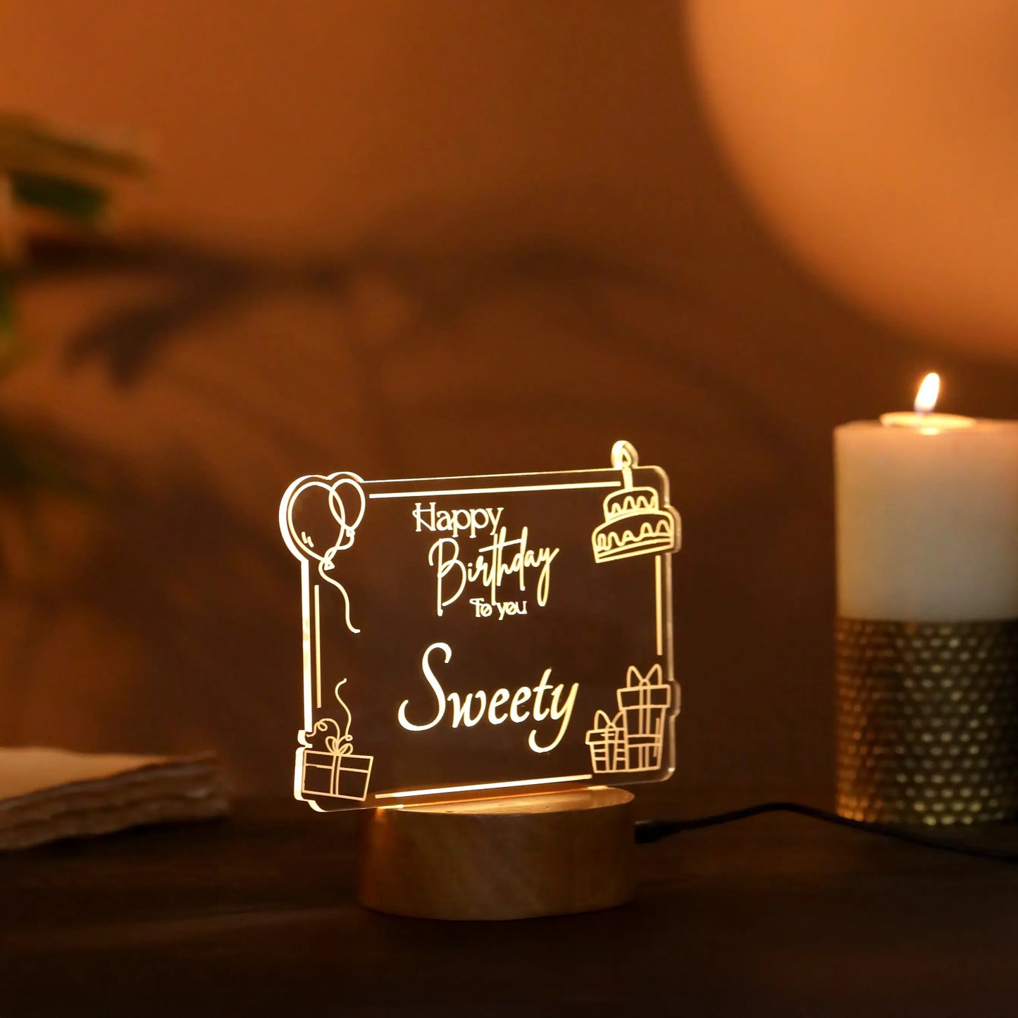 Personalized 3D Acrylic Birthday Lamp with Custom Name - Precious Art Gifts