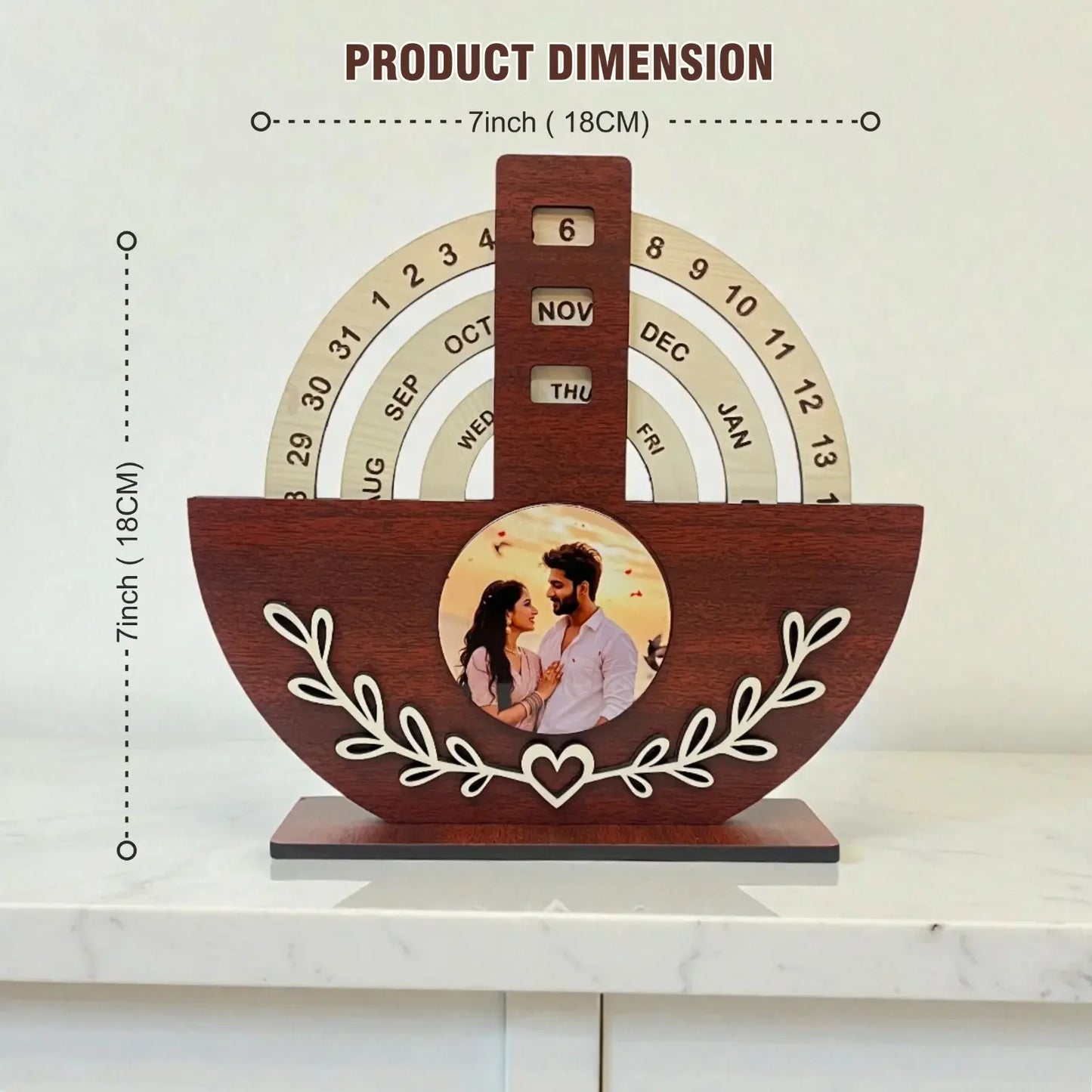 Eco-Friendly Round Wooden Calendar with Photo - Precious Art Gifts