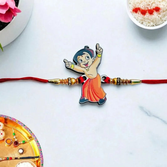 Chhota Bheem cartoon rakhi for kids by Precious Art Gifts with red thread