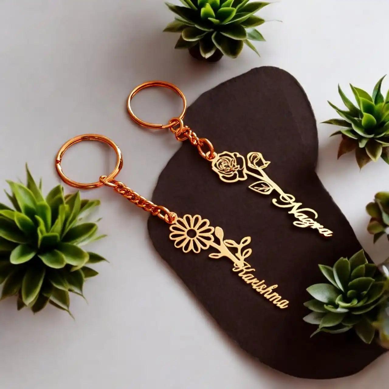 Personalized Floral Name Metal Keychains - Precious Art Gifts