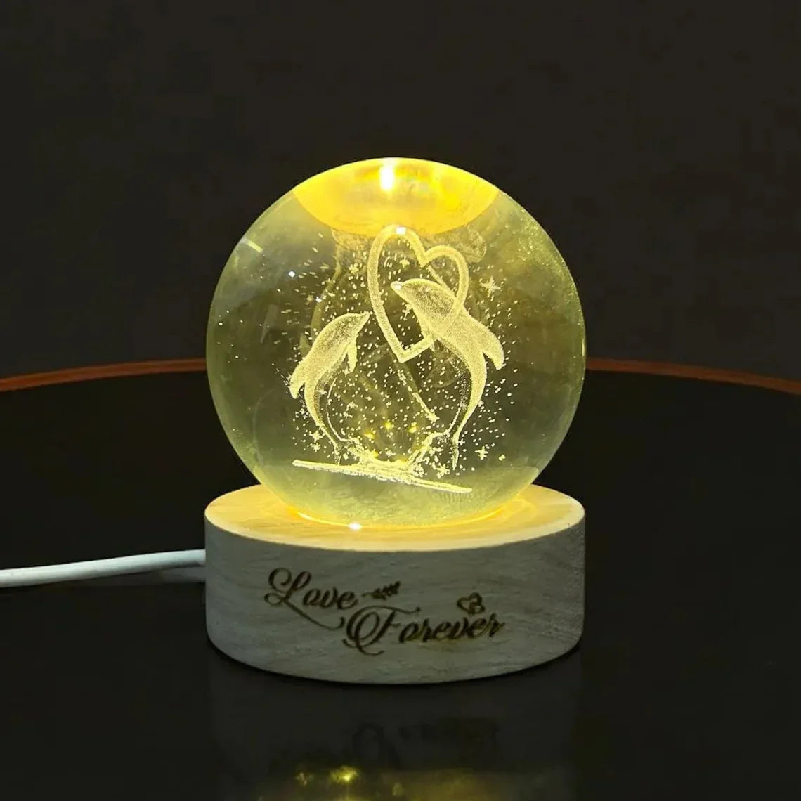 3D Dolphin Love Forever Crystal Ball Lamp - Precious Art Gifts