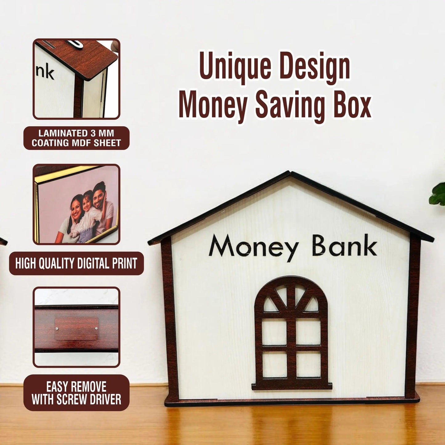 Wooden Hut-Shaped Money Saving Box Kids & Adults - Precious Art Gifts
