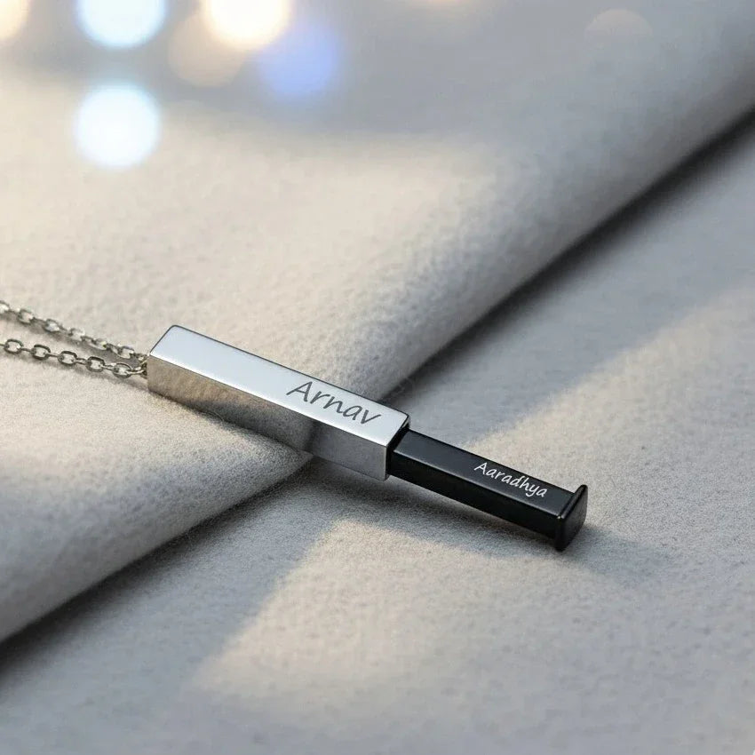 Silver Plated Secret Custom Name Bar Chain – Unisex - Precious Art Gifts