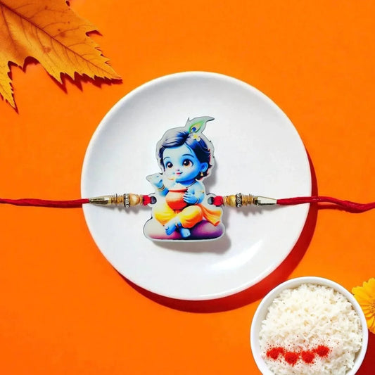 Little Krishna kids rakhi with red thread by Precious Art Gifts