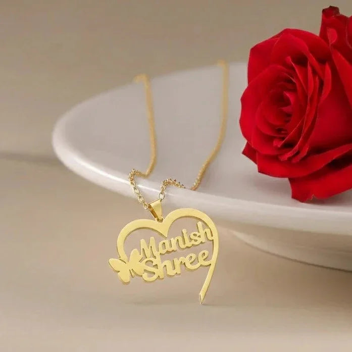 Personalized heart name necklace for couples with custom engraving