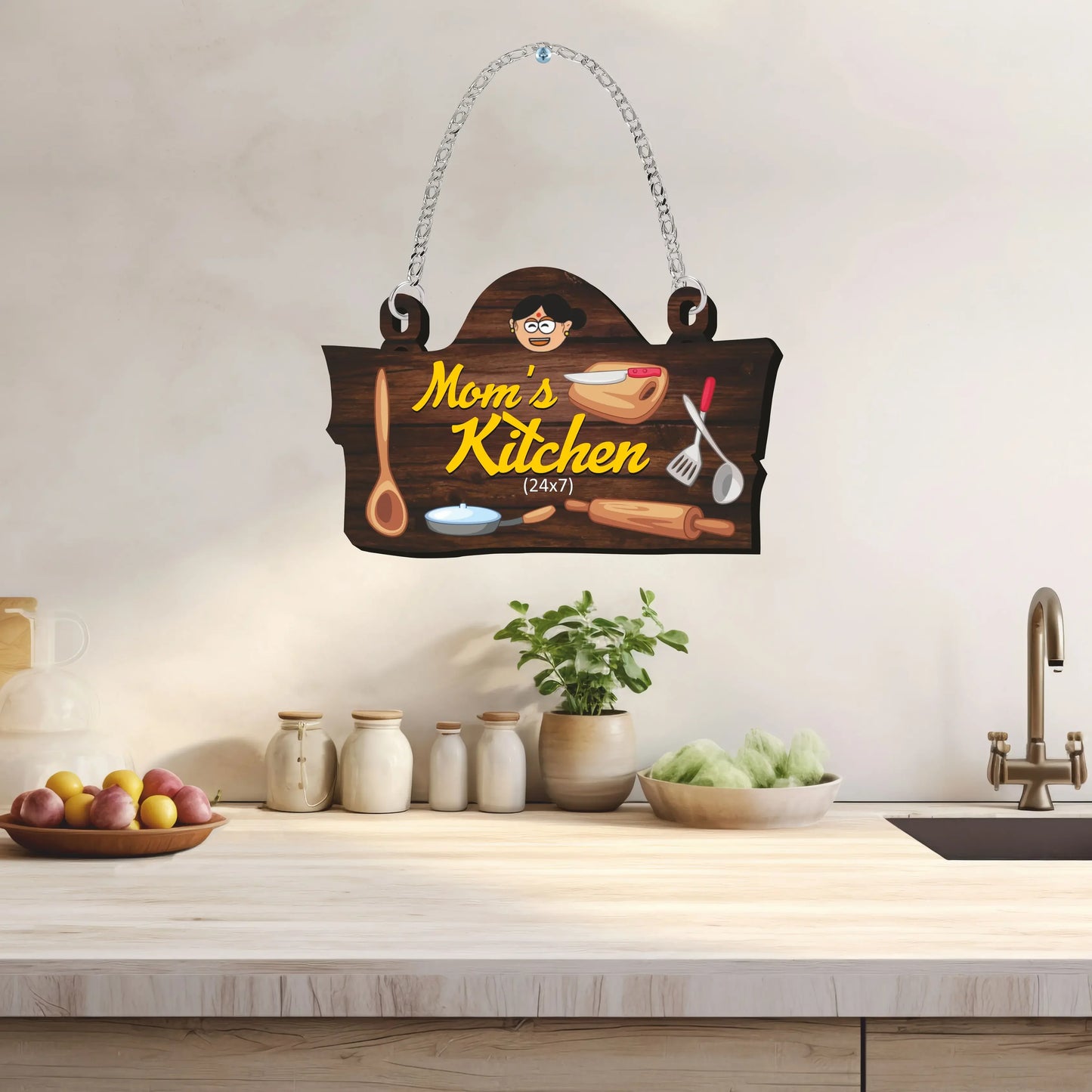 Mom's Kitchen Door Name Plate Multicolor Wooden Wall Decor - Precious Art Gifts