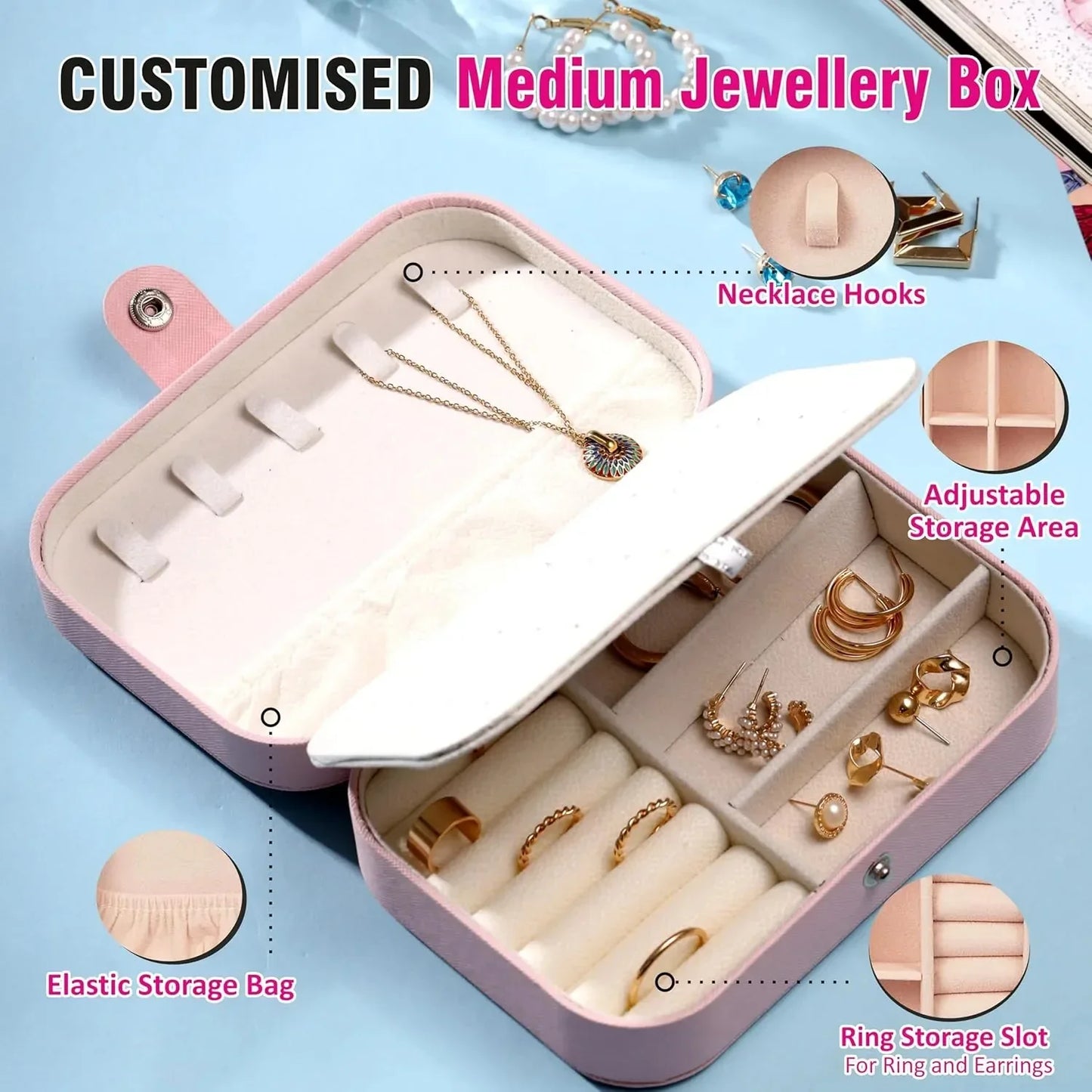 Cute aesthetic pink jewellery storage case for girls and women