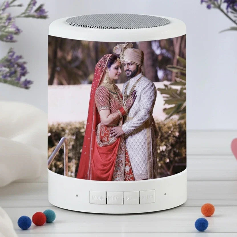 Custom photo personalised Bluetooth LED touch lamp speaker – perfect gift for birthdays, anniversaries, or weddings