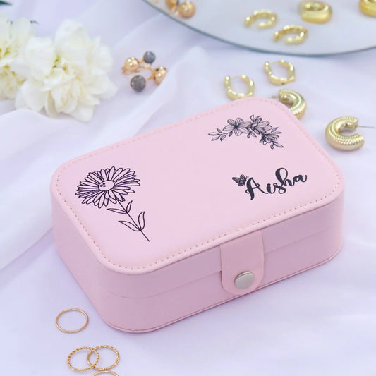 Personalized pink jewelry box with floral design