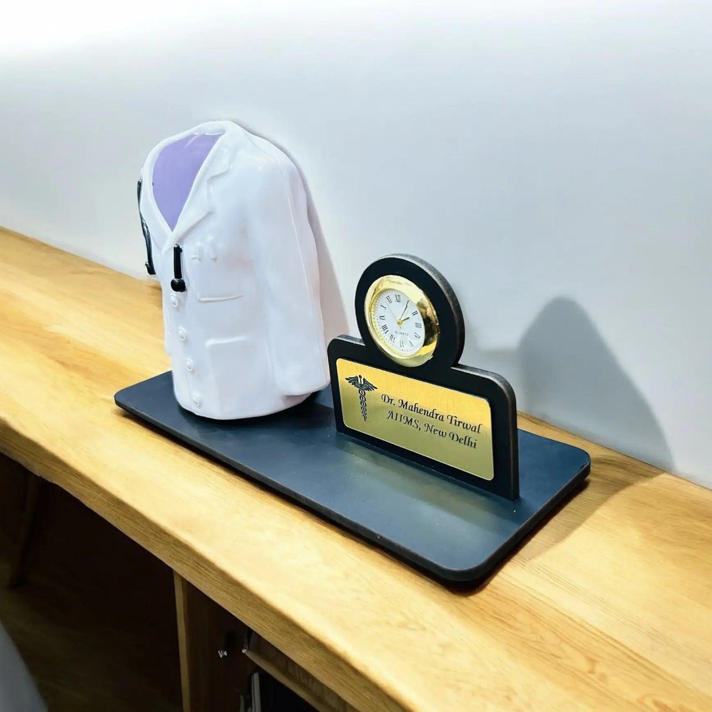 Personalized Doctor’s Lab Coat Pen Stand with Watch - Precious Art Gifts