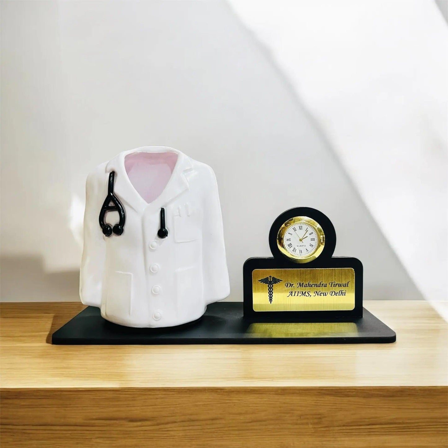 Personalized Doctor’s Lab Coat Pen Stand with Watch - Precious Art Gifts