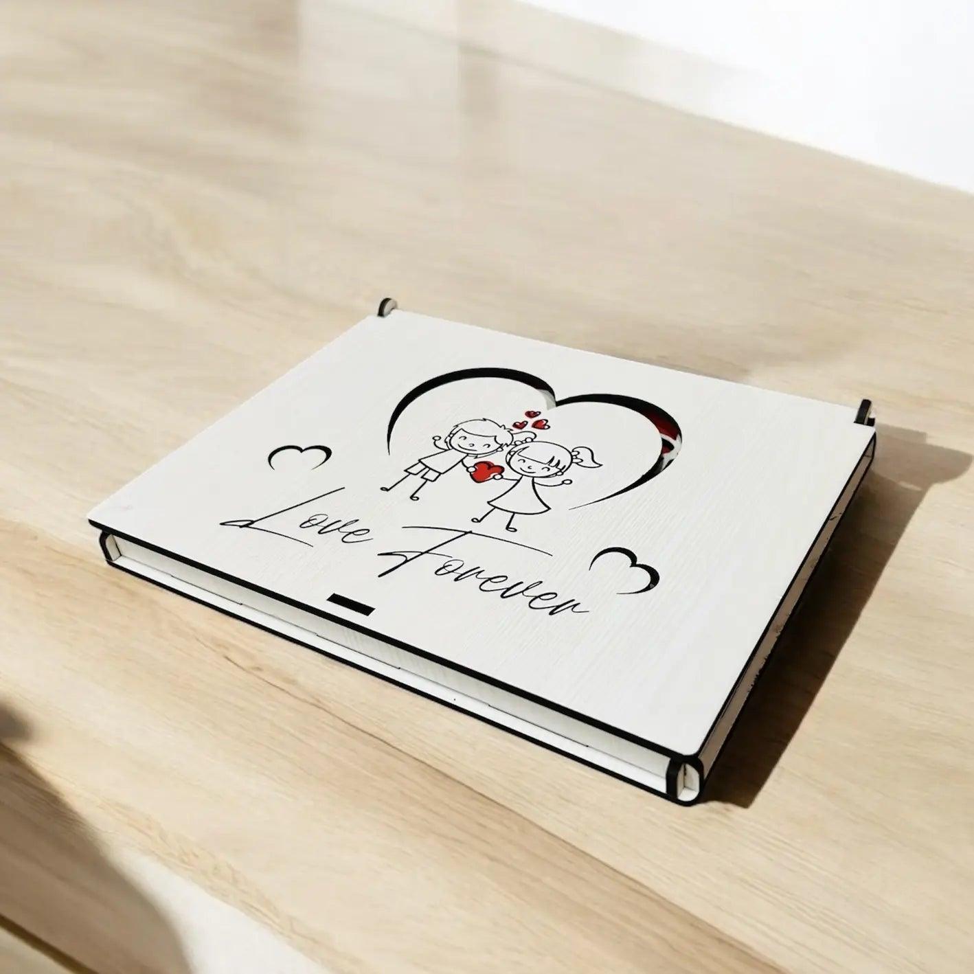 Romantic Valentine Wooden Gift Set - Rose, Mini Diary & Love Keychain. - Precious Art Gifts