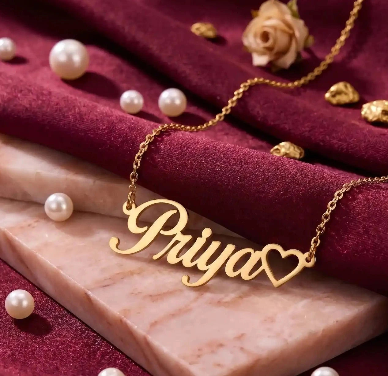 Elegant Gold Heart Name Necklace with Personalized Name Design