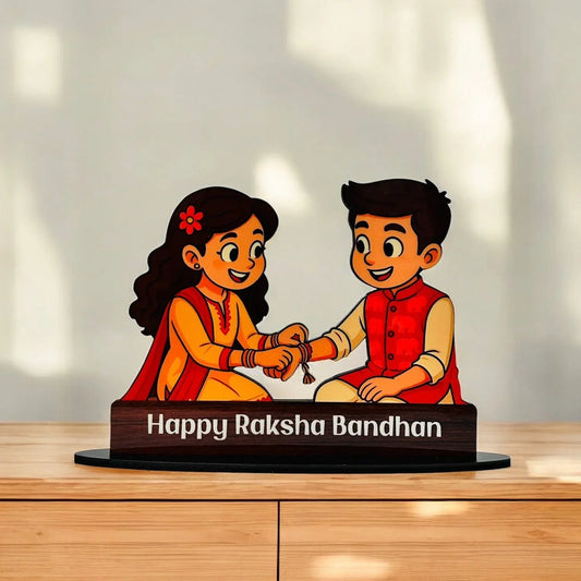 Happy Raksha Bandhan cartoon wooden table stand gift for brother and sister | Precious Art Gifts