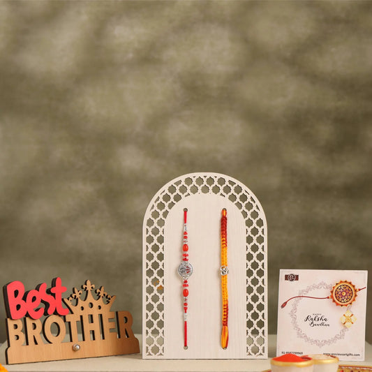 Bhaiya Bhabhi Rakhi Combo with Red Beads, Om Rakhi