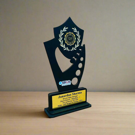 Custom Wooden Trophy with Company Logo – SBI Life Award