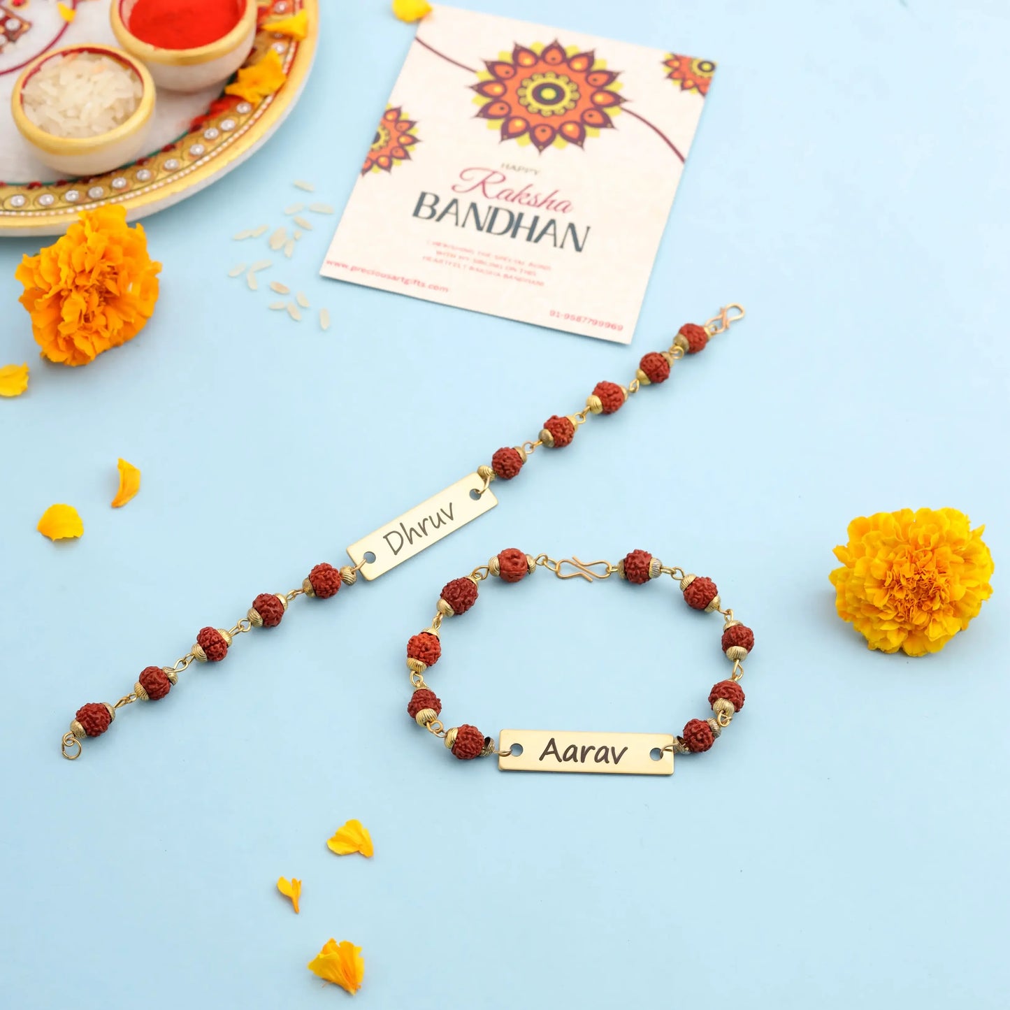 Set of 2 Personalized Metal Engraved Rakhi for Brother - Precious Art Gifts