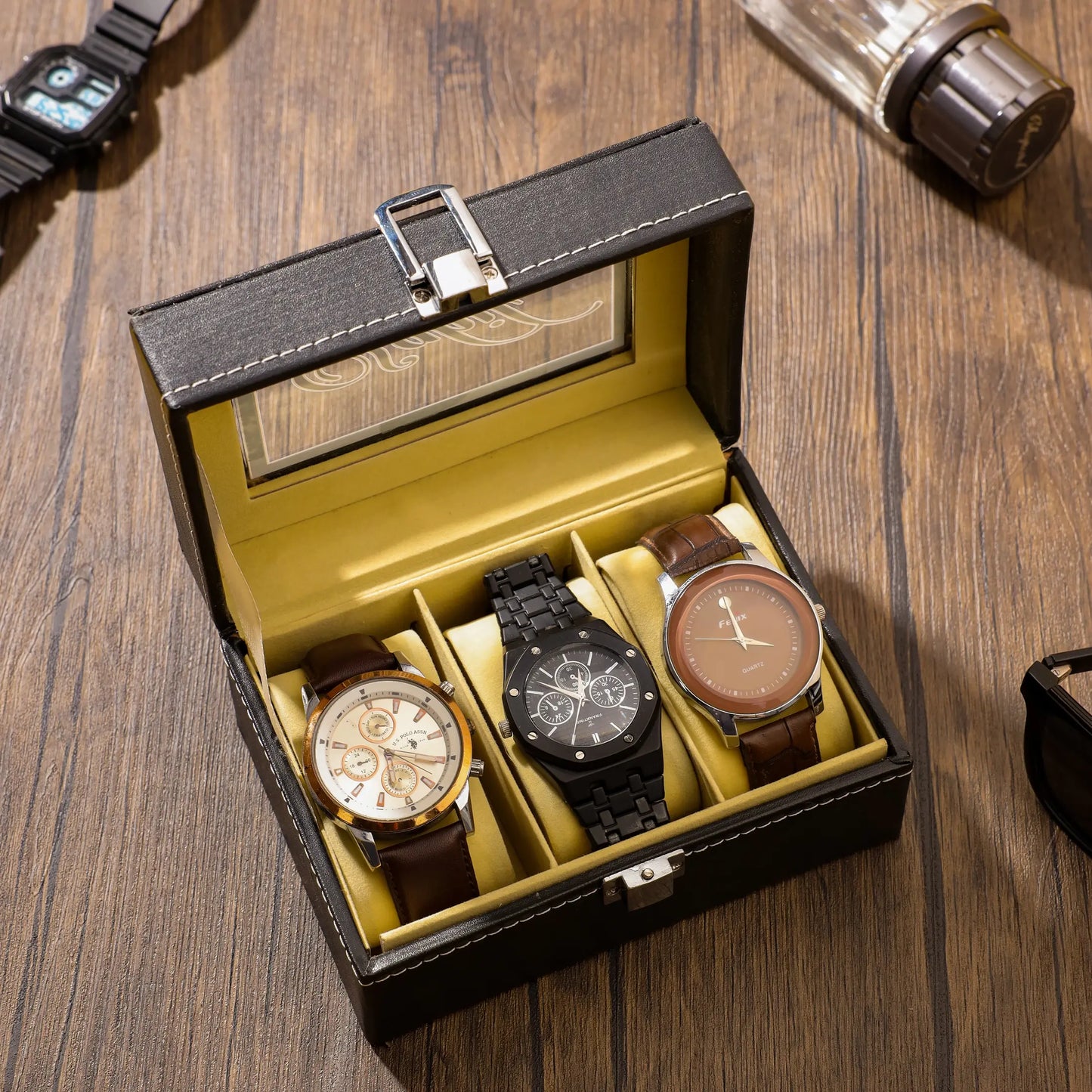 Personalized Small 3-Slot Watch Box Organizer - Precious Art Gifts