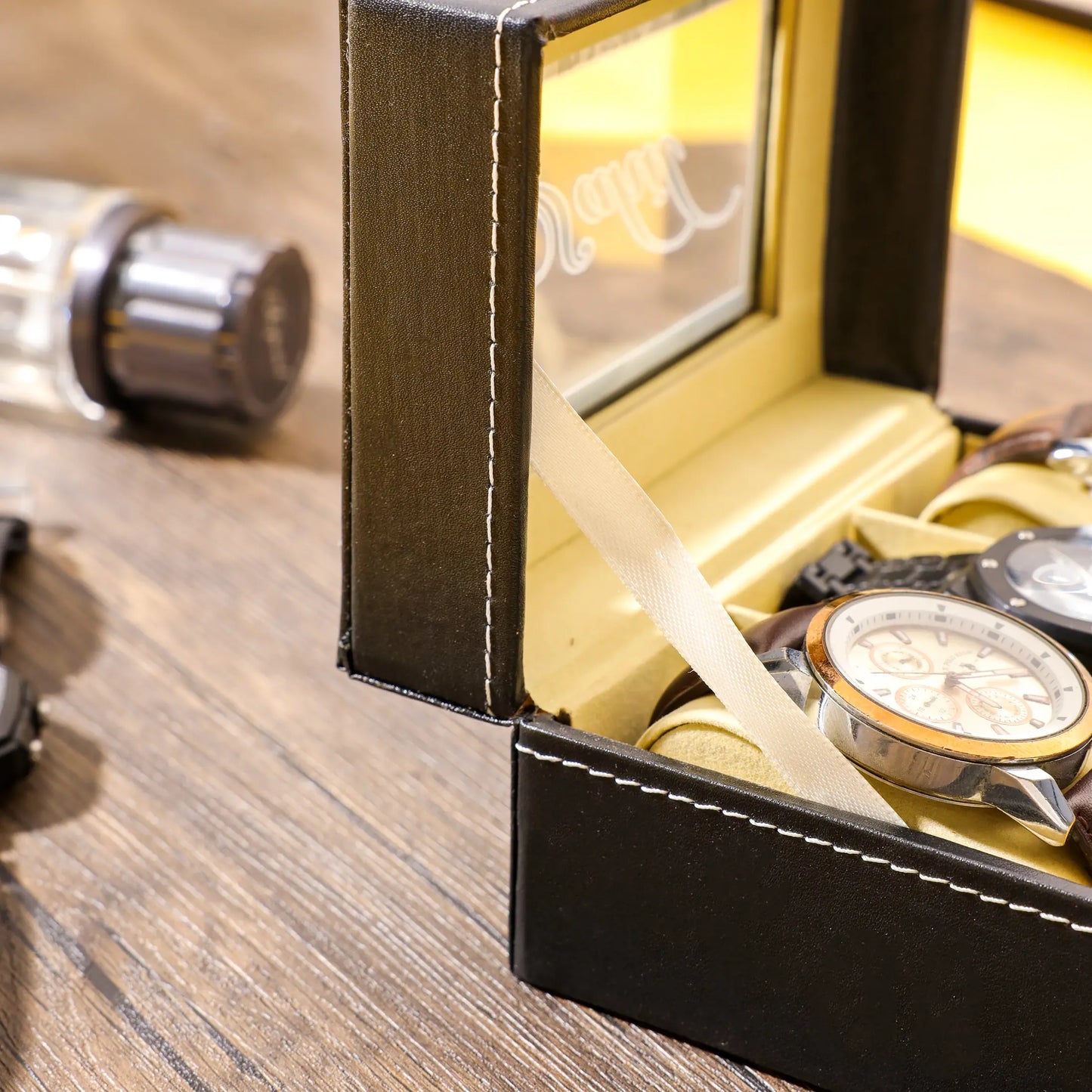 Personalized Small 3-Slot Watch Box Organizer - Precious Art Gifts
