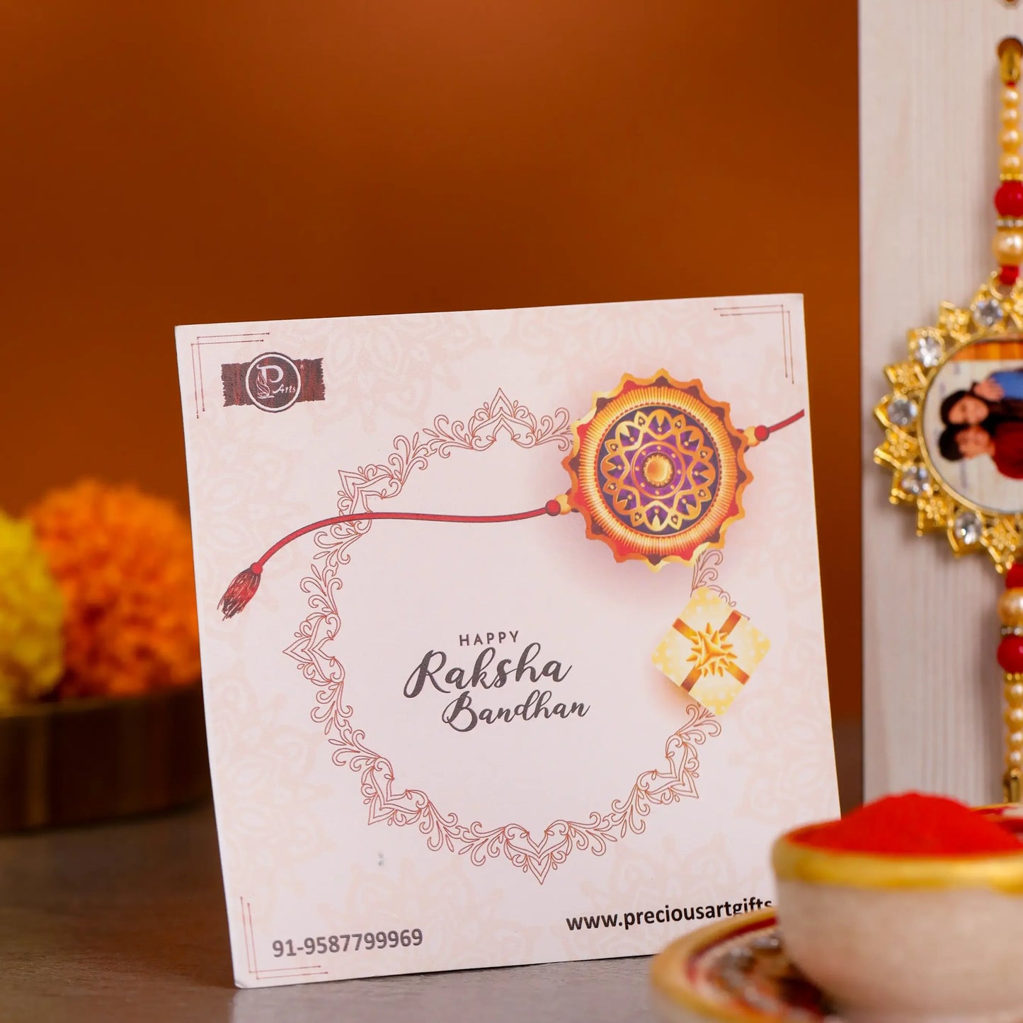 Personalized White Stone Photo Rakhi - Precious Art Gifts