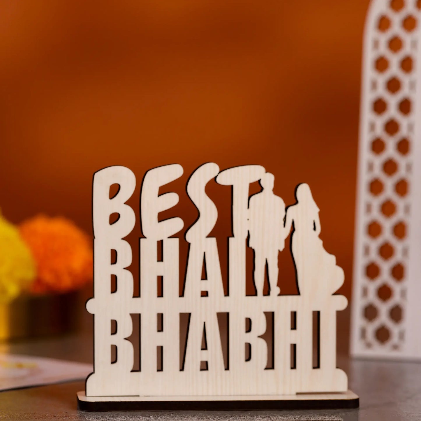 Bhaiya Bhabhi Rakhi Combo Set with Wooden Cutout - Precious Art Gifts