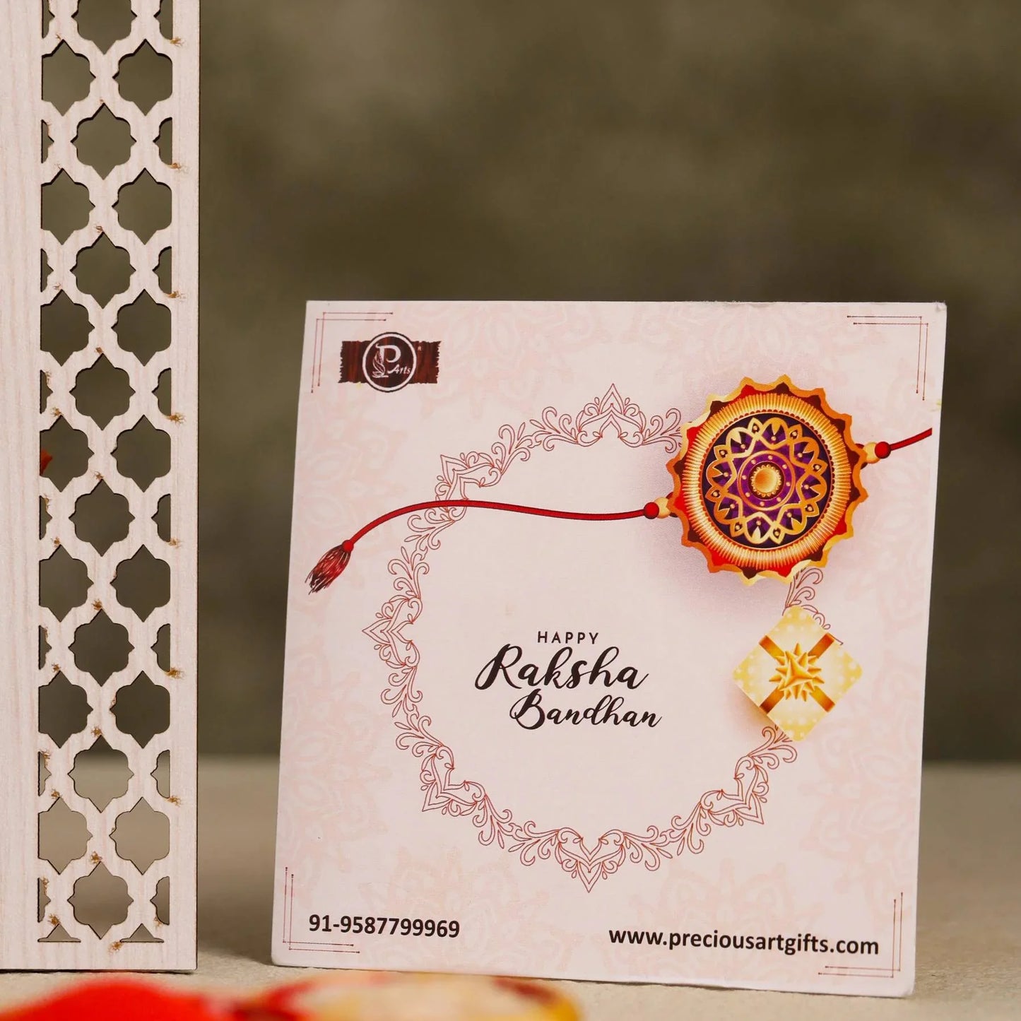 Happy Raksha Bandhan Greeting Card with Designer Rakhi