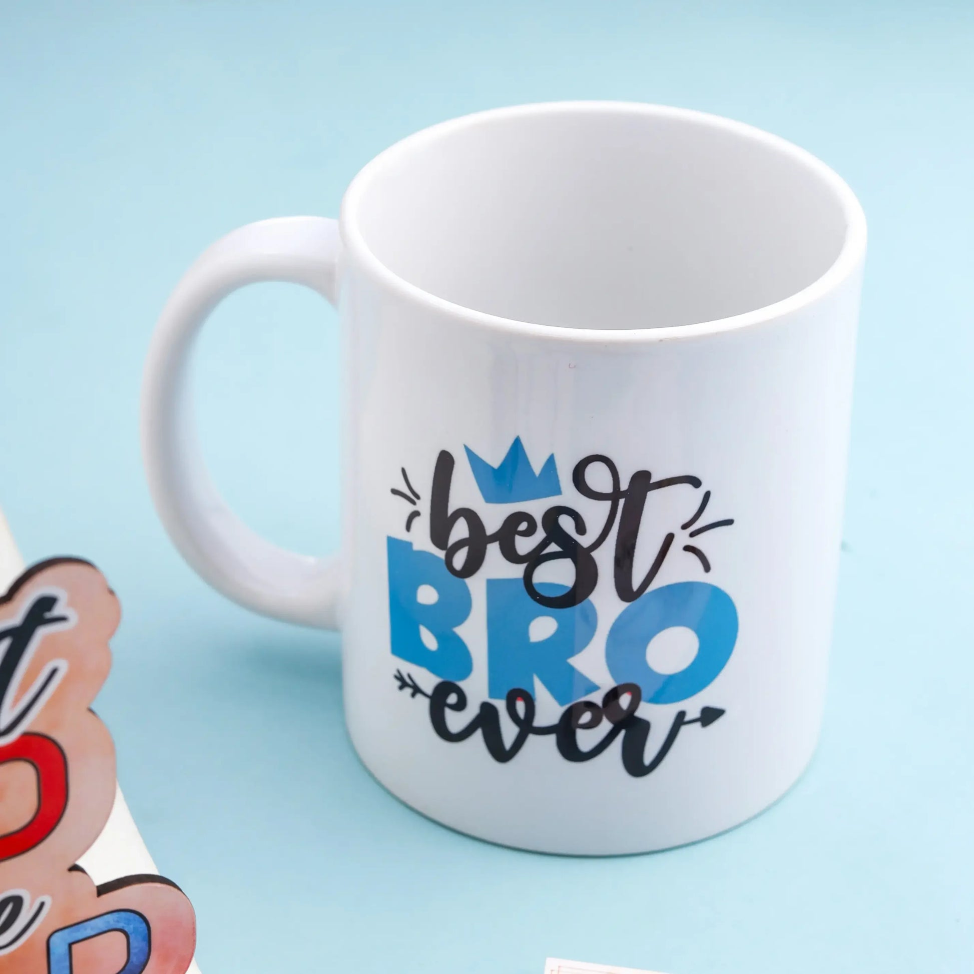 Rakhi Gift Combo for Brother – Mug, Keychain, Rakhi & Wooden Cutout - Precious Art Gifts