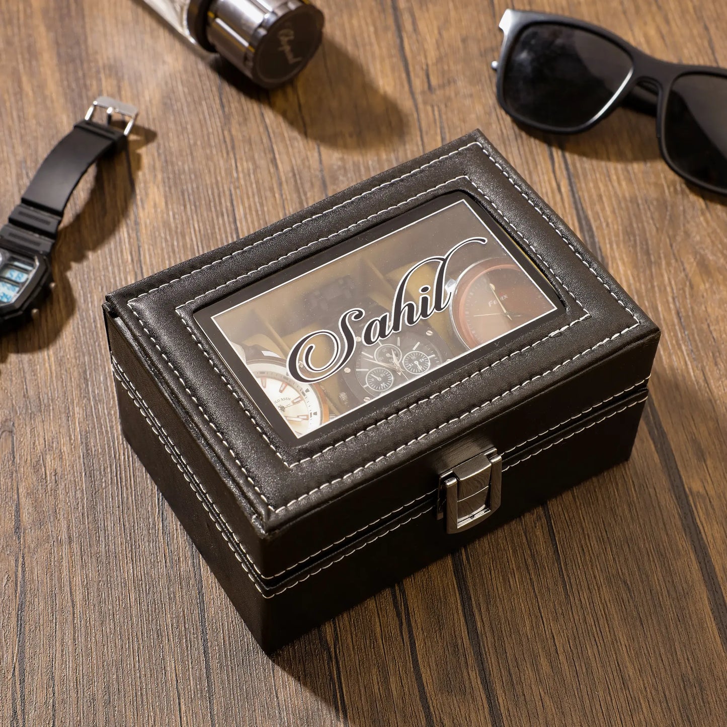Personalized Small 3-Slot Watch Box Organizer - Precious Art Gifts
