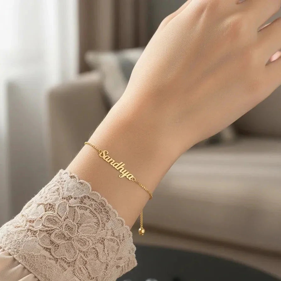 Personalized gold bracelet for girls with engraved name