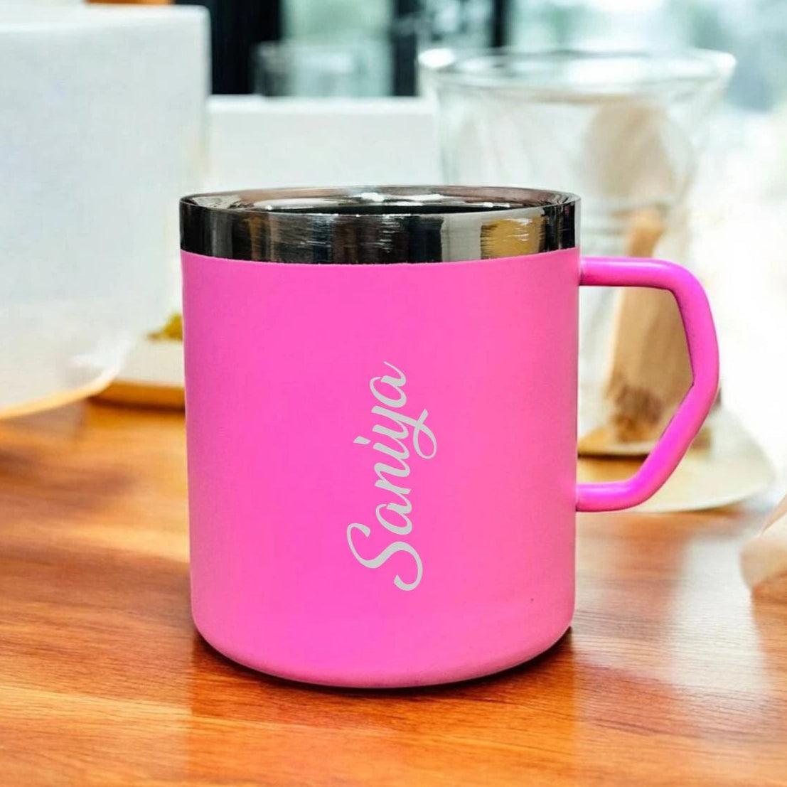 Personalized Pink Steel Mug with Name - Precious Art Gifts