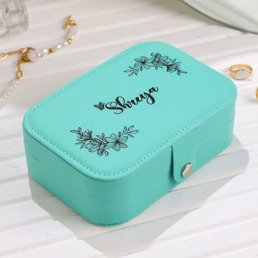Customized Green Travel Jewellery Organizer Box for Women 4*6 inch - Precious Art Gifts