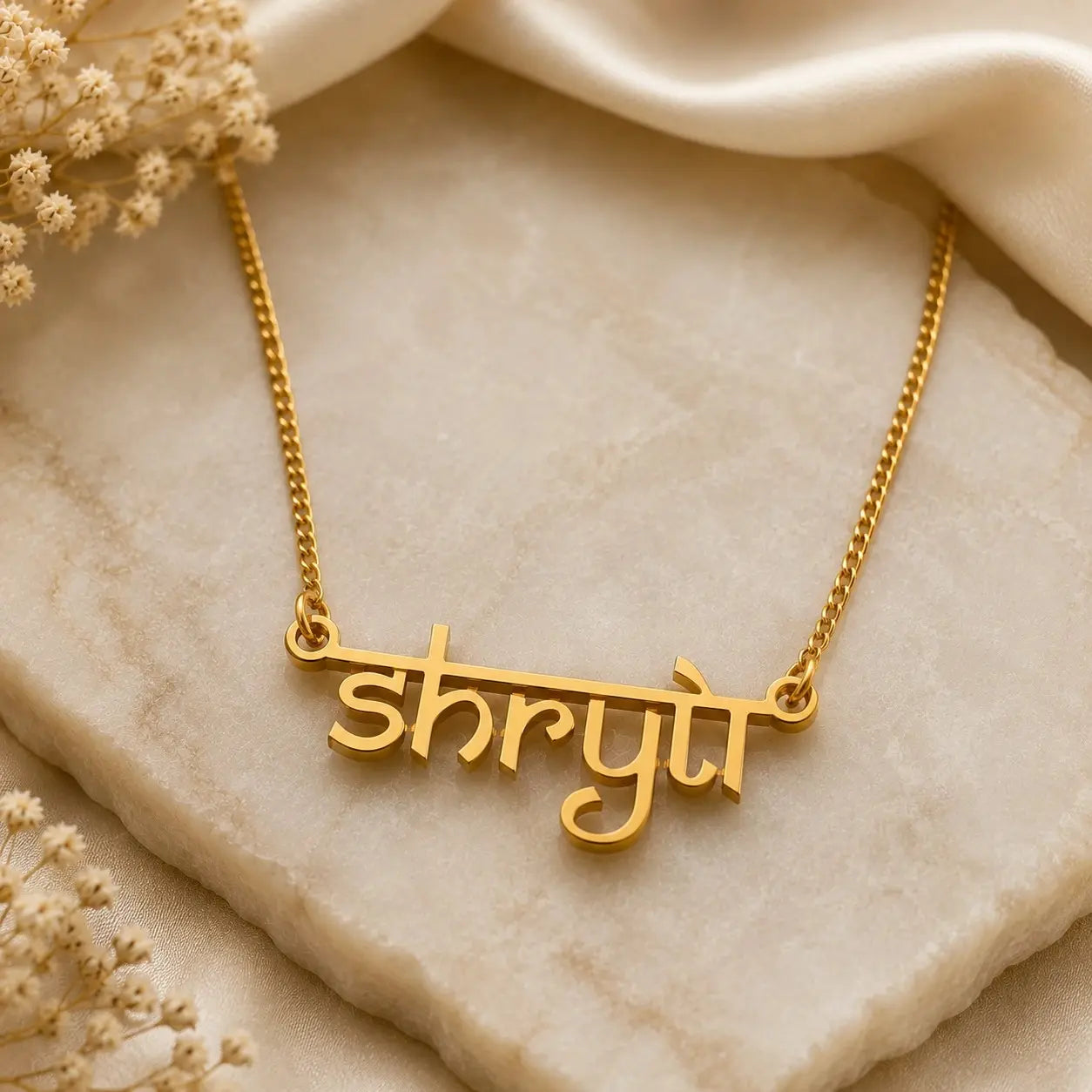 Handmade Gold Devanagari Name Necklace by Precious Art Gifts