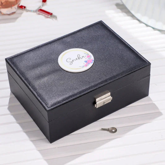 Luxury Rectangle Black Jewellery Box with Name Gift for Women (9*7) - Precious Art Gifts