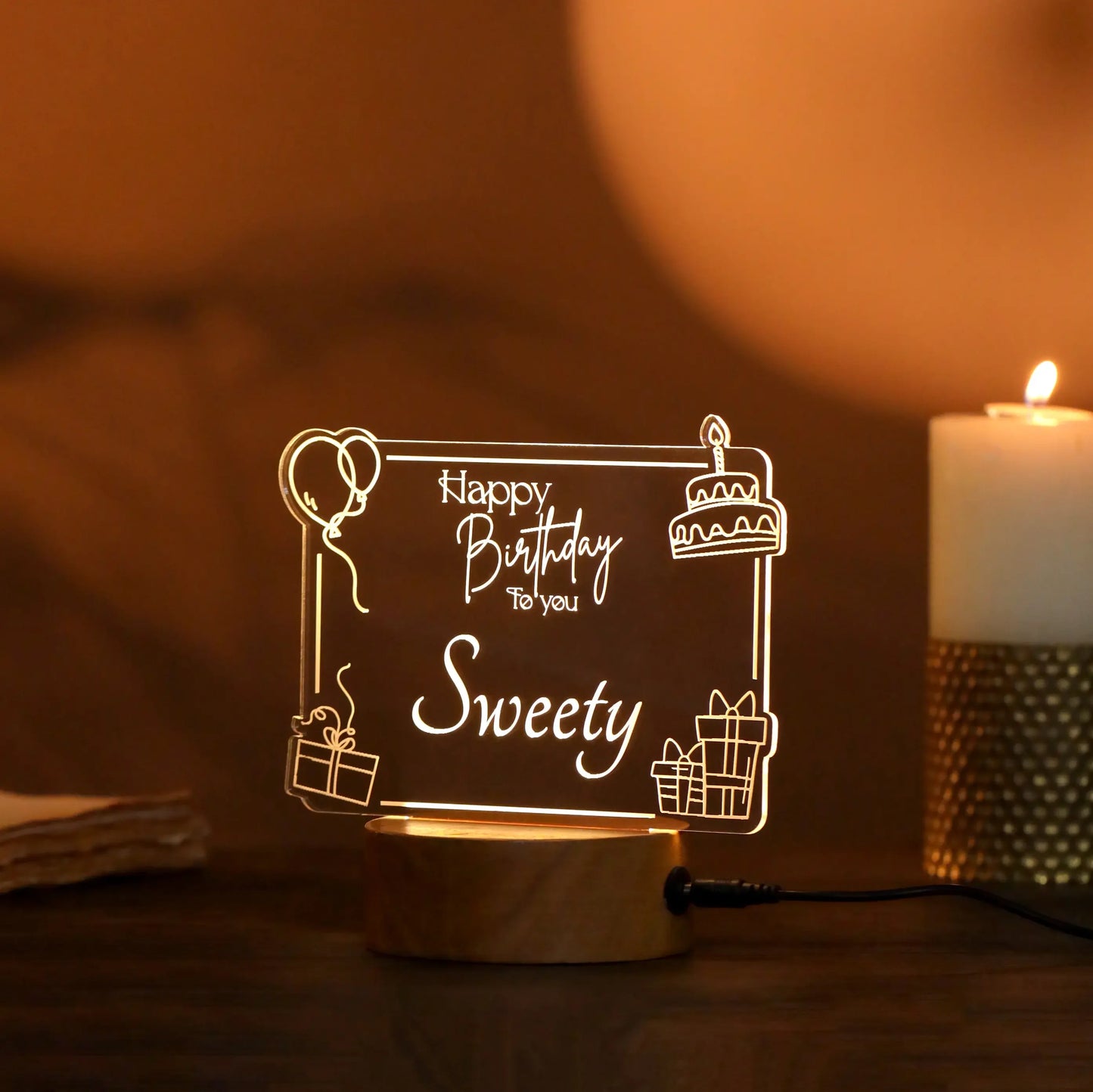 Personalized 3D Acrylic Birthday Lamp with Custom Name - Precious Art Gifts