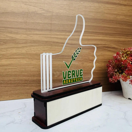 Thumbs-Up Trophy with Custom Logo – Precious Art Gifts India